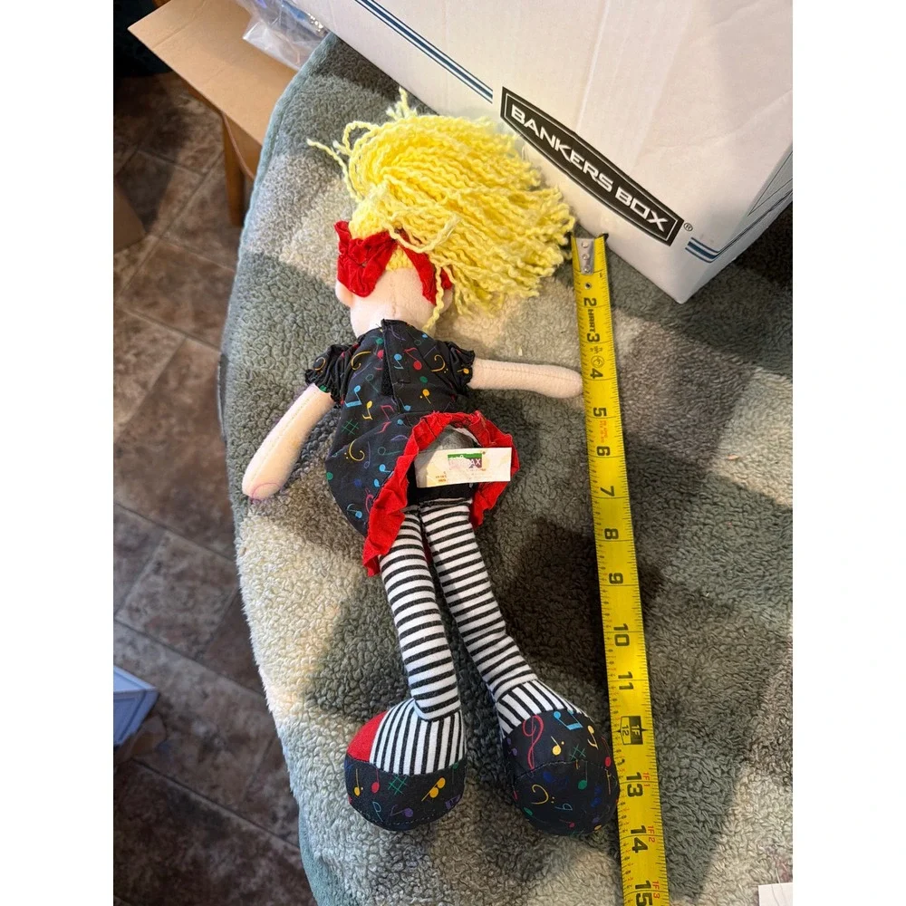 Unimax‎ Rag Doll Yellow Yarn Hair Music Note Dress Striped Legs Plush 16 Inch